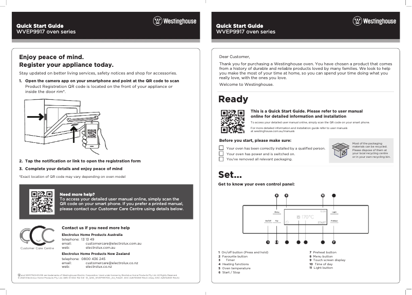 Page n°1 - Guide de démarrage rapide Westinghouse WVEP9917DD