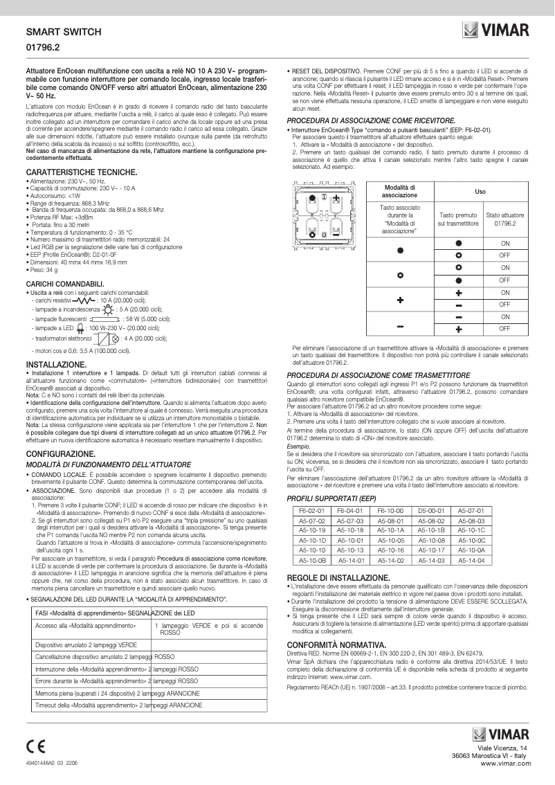Page 1 de la notice Instructions / montage Vimar 01796.2