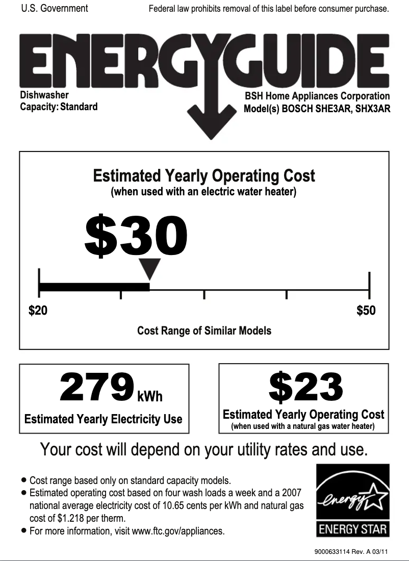 Page n°1 - Label énergétique Bosch SHX3AR7