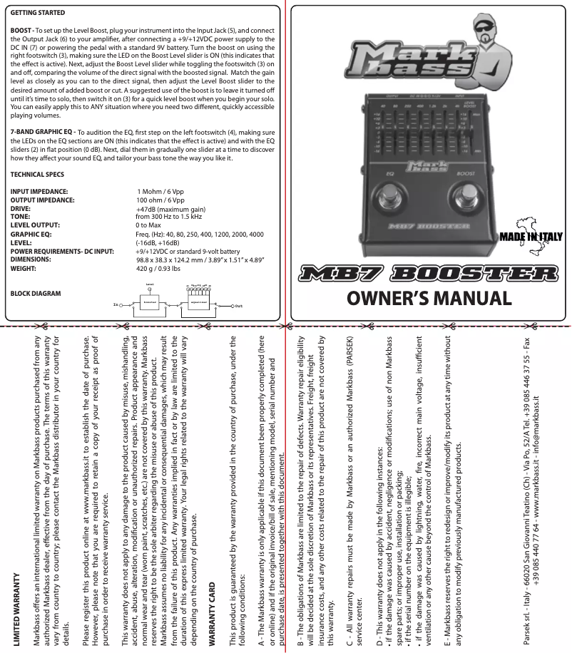 Image de la première page du manuel de l'appareil MB7 Booster