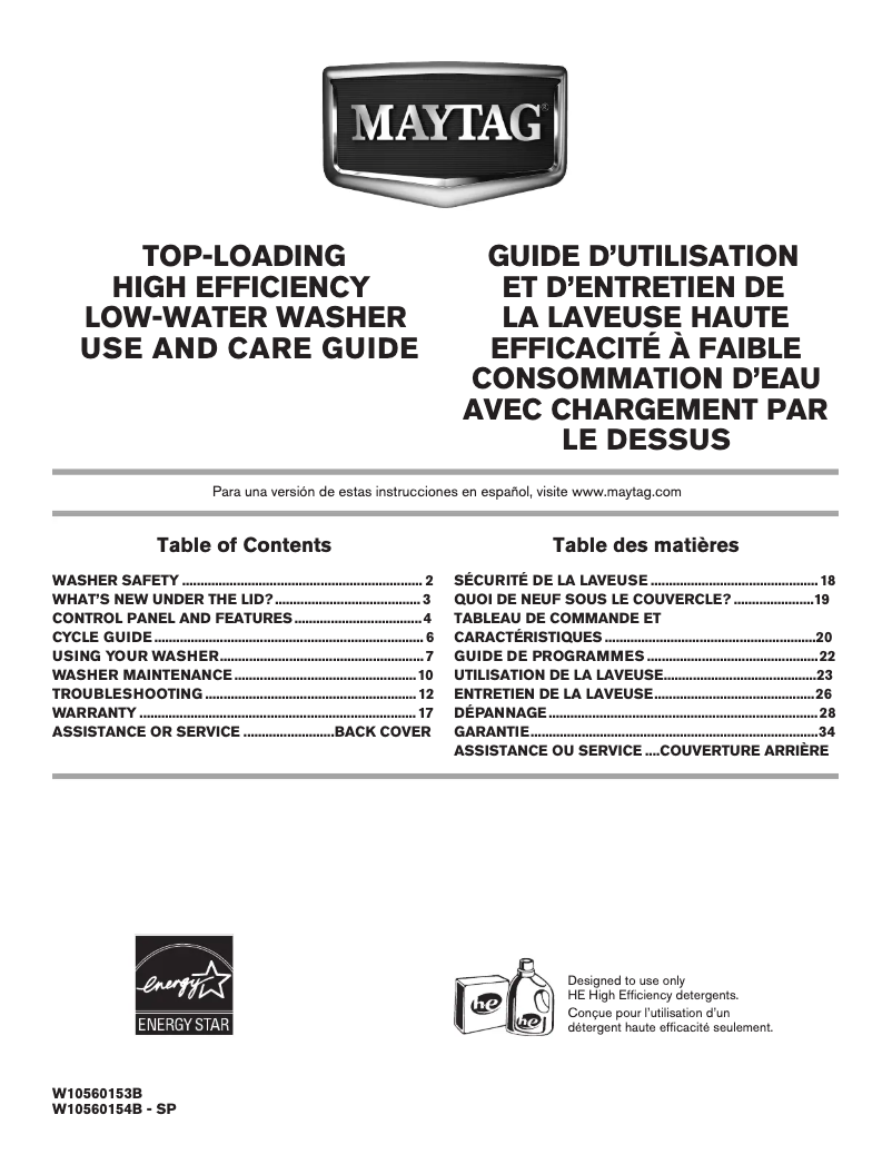 Page 1 de la notice Manuel utilisateur Maytag MVWC425BW