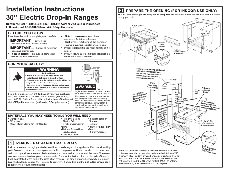 Page 1 of the manual Installation Guide GE JD630STSS
