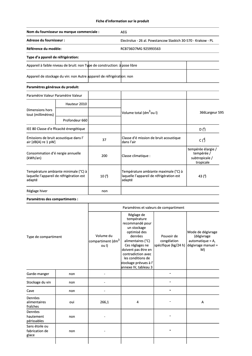 Page n°1 - Fiche technique AEG RCB736D7MG