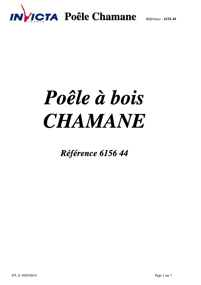 Page 1 de la notice Manuel utilisateur Invicta Chamane 6156 44