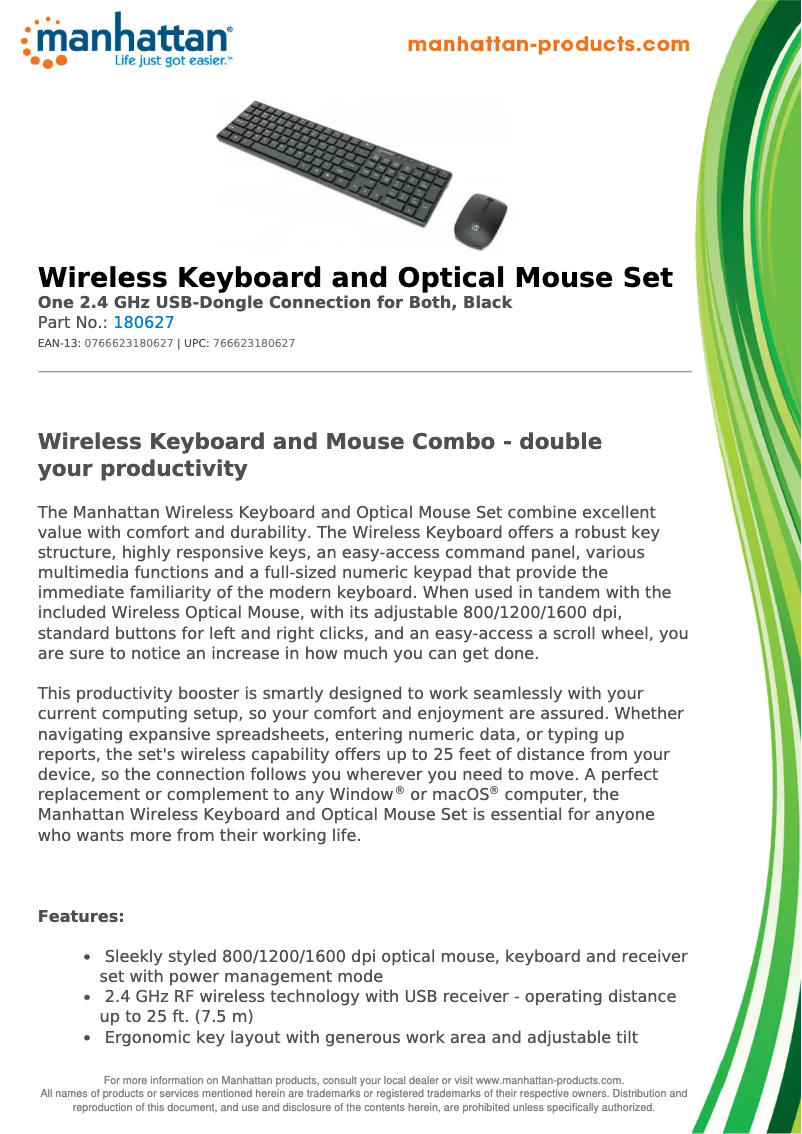 Page 1 de la notice Fiche technique Manhattan 180627