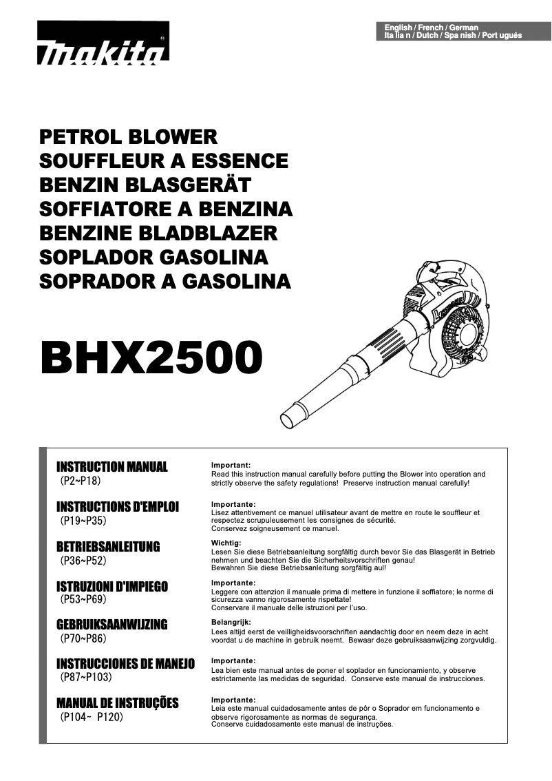 Page n°1 - Manuel utilisateur Makita BHX2500