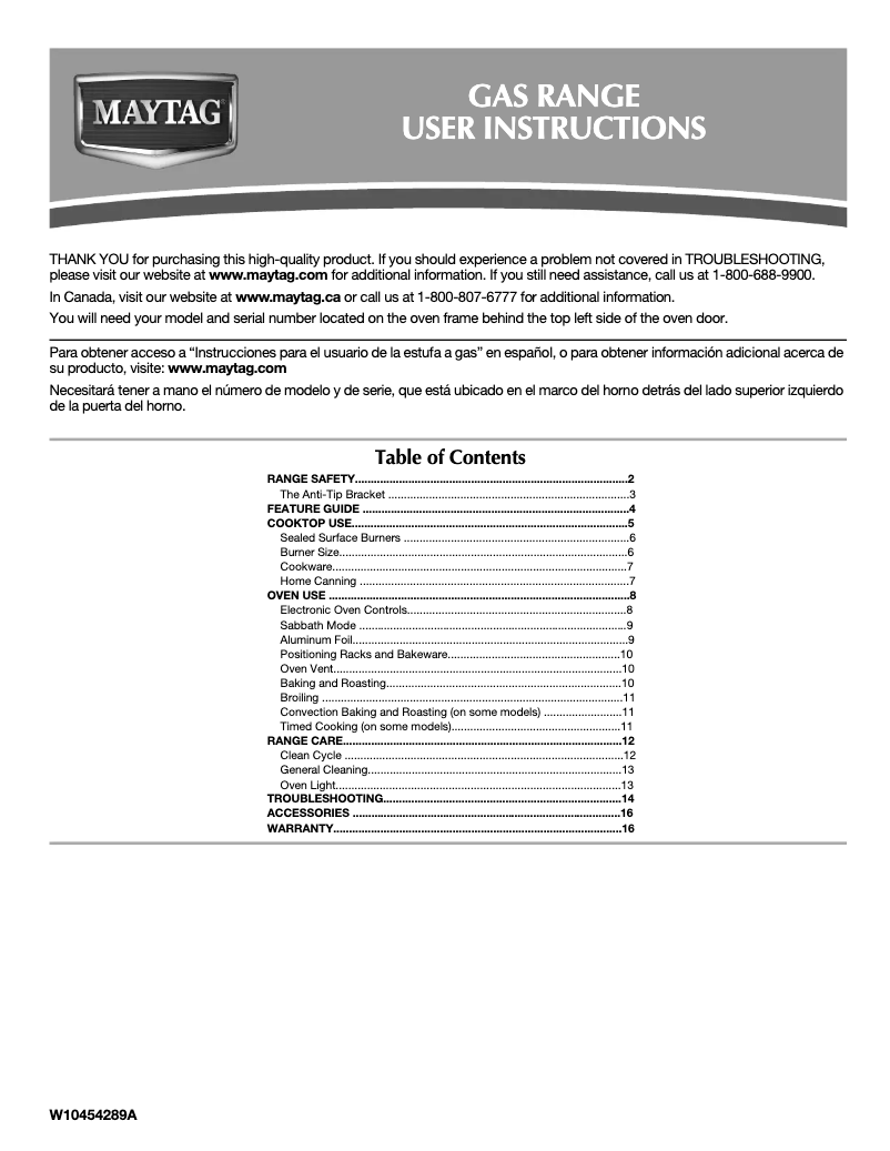 Page 1 de la notice Manuel d'utilisation et d'entretien Maytag MGR8674AW