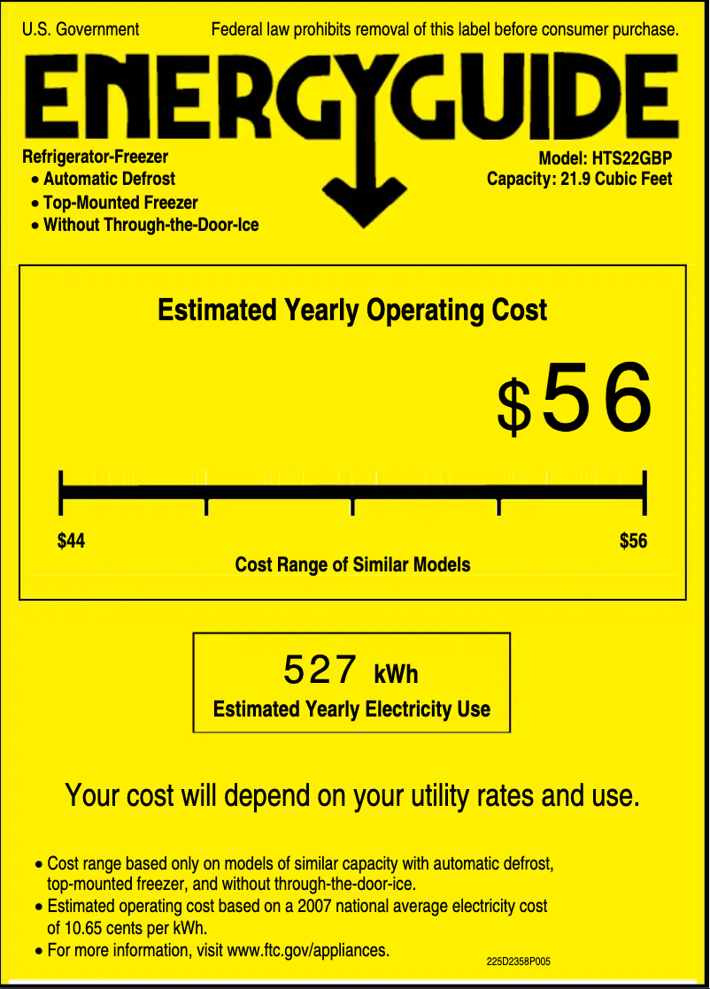 Page 1 de la notice Label énergétique Hotpoint HTS22GBPCC