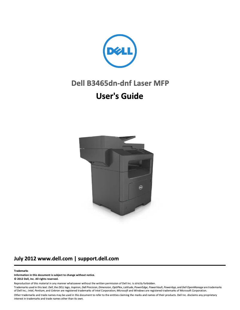 Page 1 de la notice Manuel utilisateur Dell B3465dn