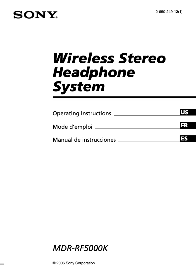 Page n°1 - Manuel utilisateur Sony MDR-RF5000K