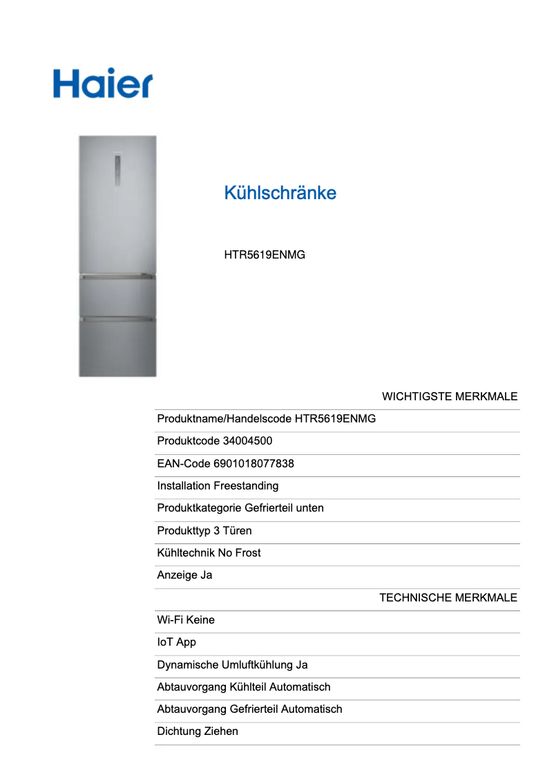 Image de la première page du manuel de l'appareil HTR5619ENMG