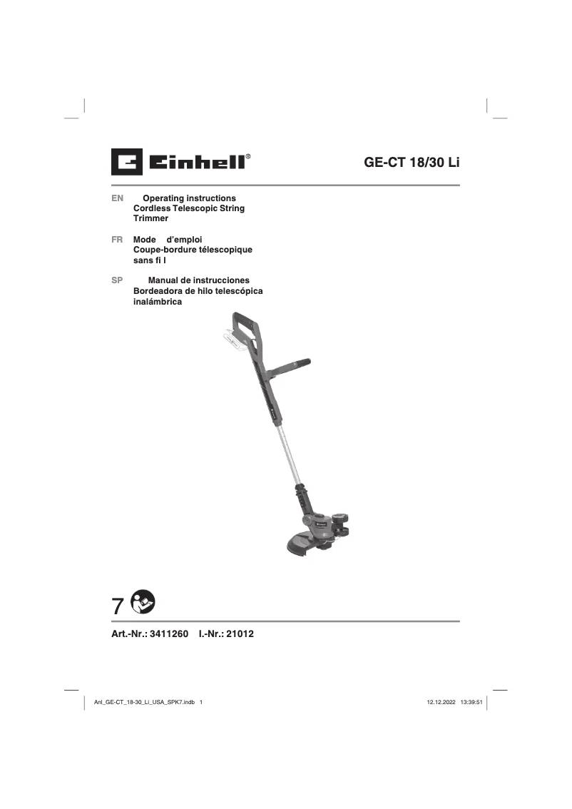 Page n°1 - Manuel utilisateur Einhell GE-CT 18/30 Li