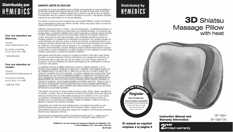 Page n°1 - Manuel utilisateur Homedics Shiatsu SP-100H