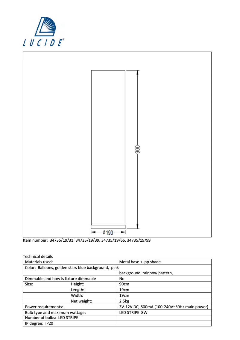 Page 1 de la notice Manuel utilisateur Lucide K3 34735/19/39
