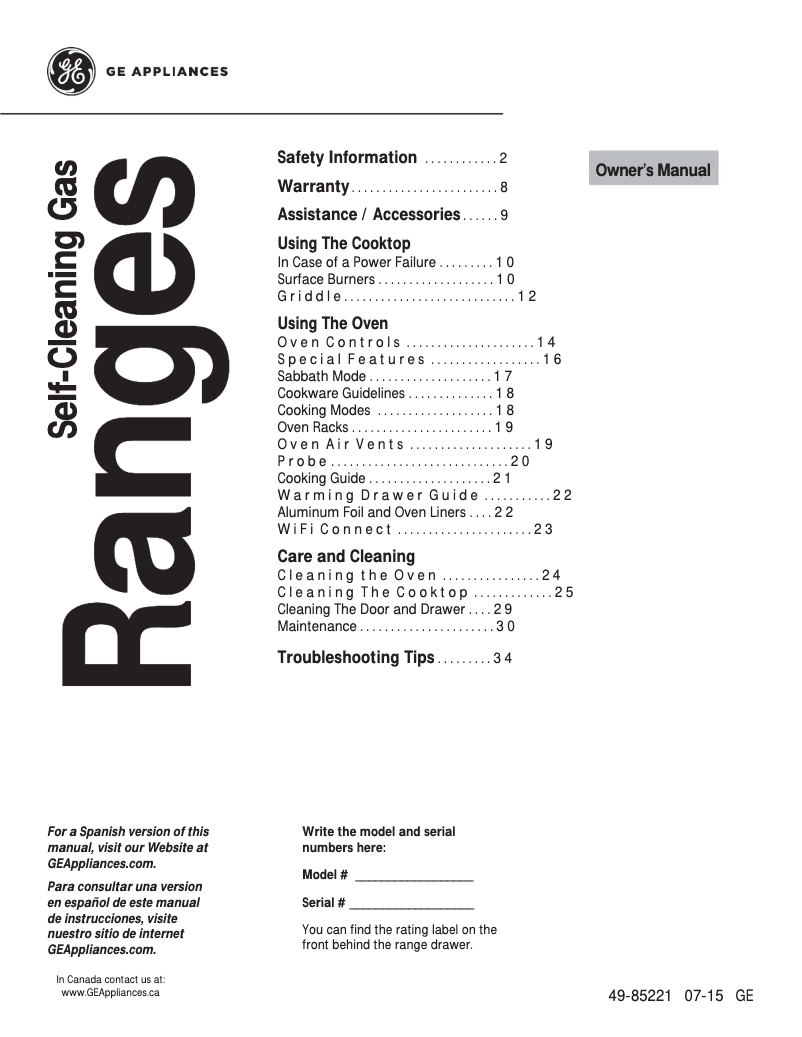 Page 1 de la notice Manuel utilisateur GE JGS760BELTS