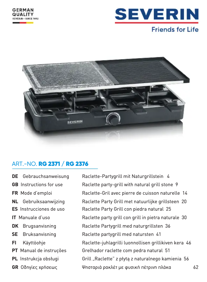 Page n°1 - Manuel utilisateur Severin RG 2376