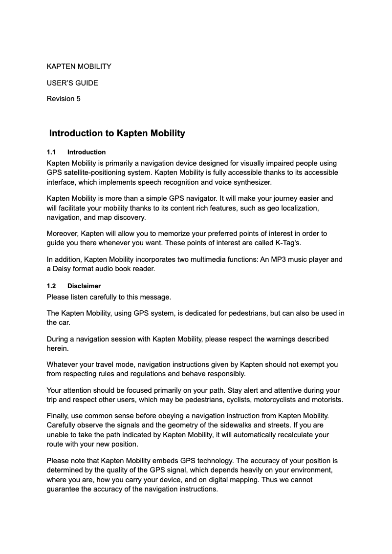 Page n°1 - Manuel utilisateur Kapsys Kapten Mobility