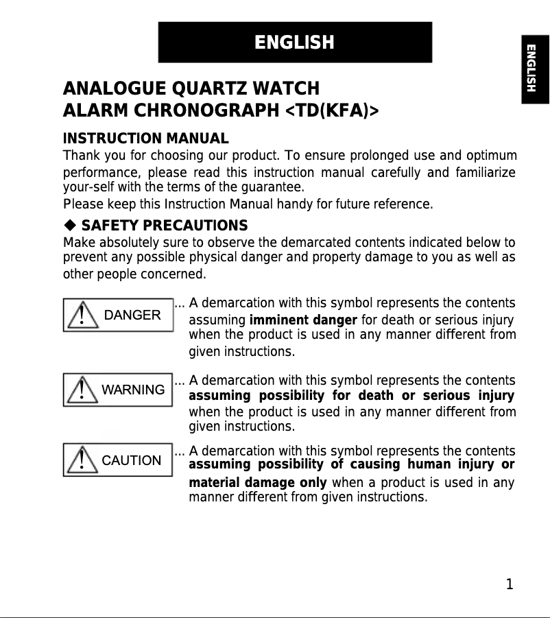 Page n°1 - Manuel utilisateur ORIENT Sports TD0T002B