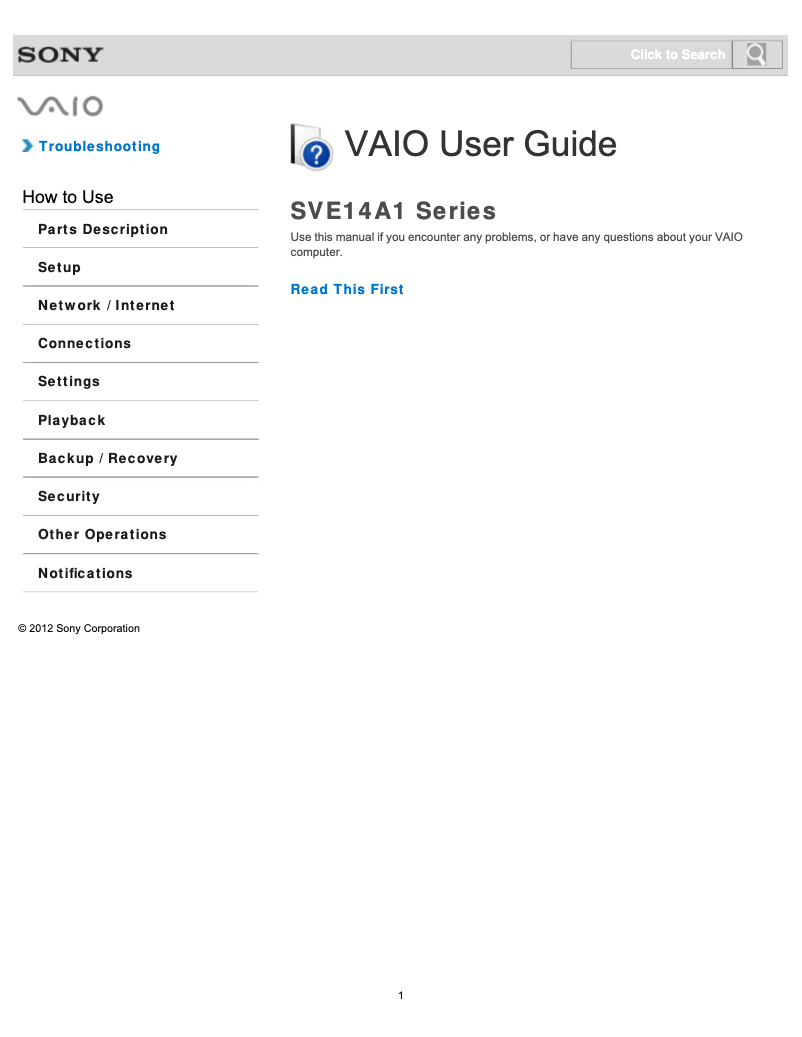 Página 1 del manual Manual de usuario Sony Vaio SVE14A1HFXBC
