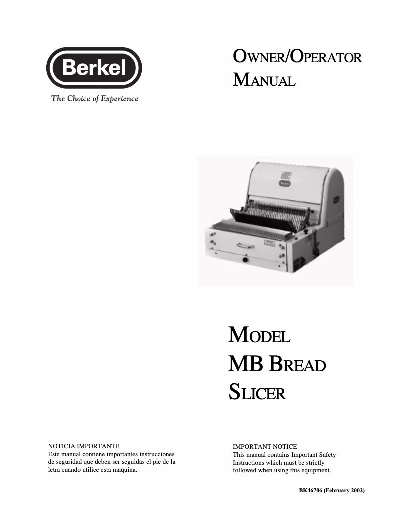 Page n°1 - Manuel utilisateur Berkel MB7-16STD