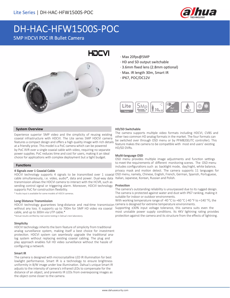 Image de la première page du manuel de l'appareil HAC-HFW1500S-POC