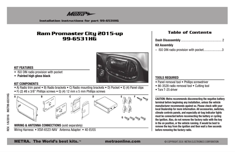 Page n°1 - Guide d'installation Metra 99-6531HG