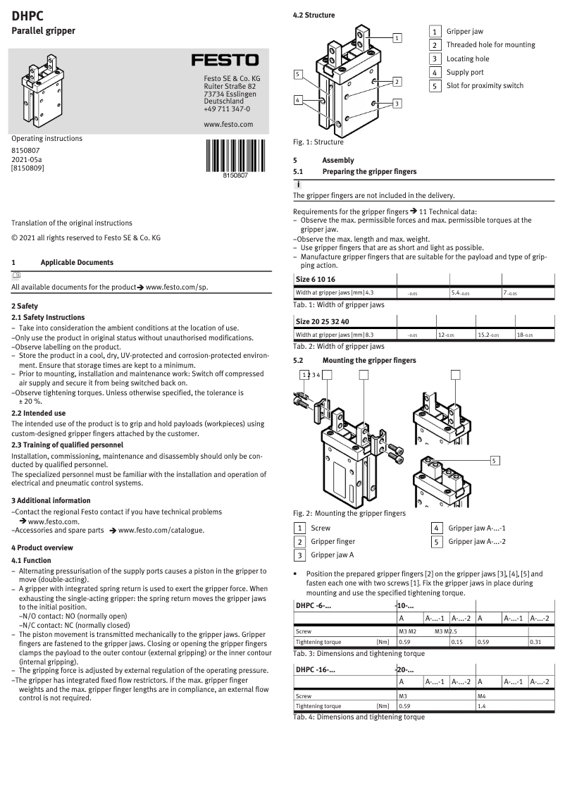 Page 1 de la notice Manuel utilisateur Festo DHPC-20-A-NO-S-1