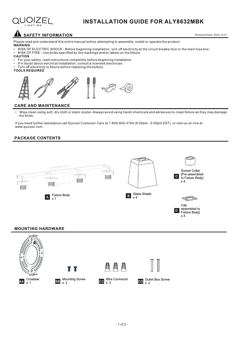 Page n°1 - Manuel utilisateur Quoizel Almany ALY8632MBK