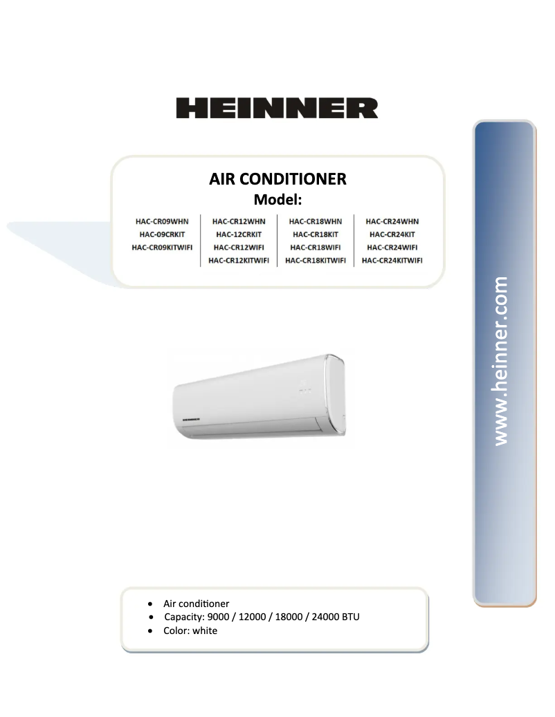 Page 1 de la notice Manuel utilisateur Heinner HAC-CR12KITWIFI