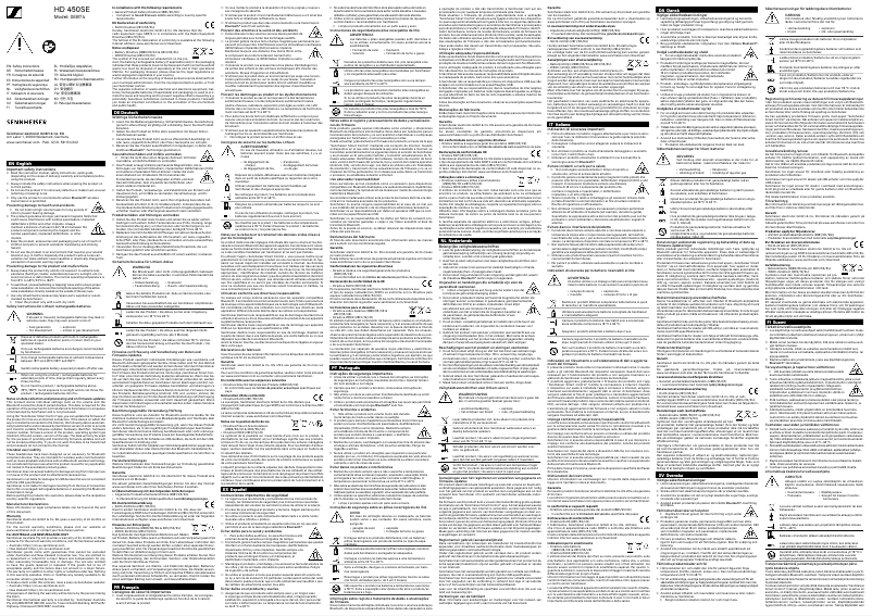 Page 1 de la notice Instructions de sécurité Sennheiser HD 450SE