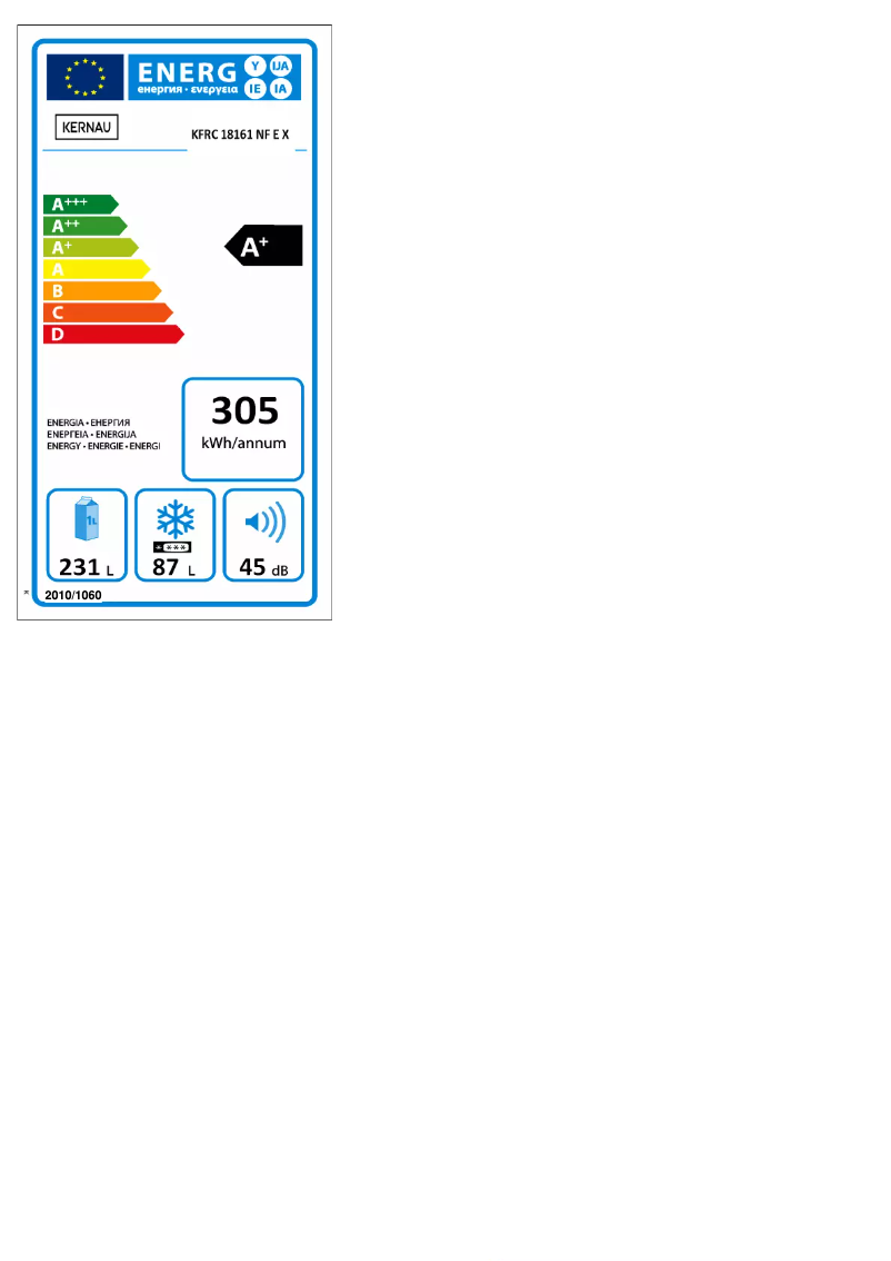 Page 1 de la notice Label énergétique Kernau KFRC 18161 NF EX