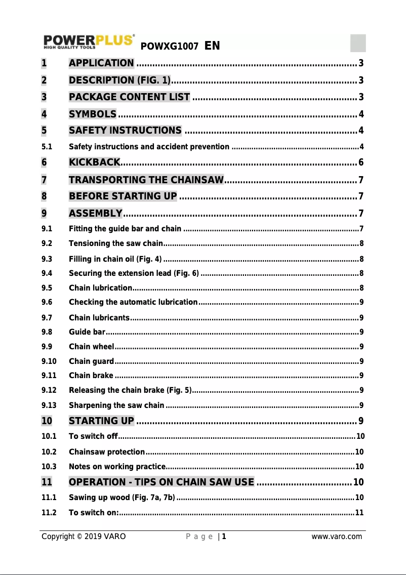 Image de la première page du manuel de l'appareil POWXG1007