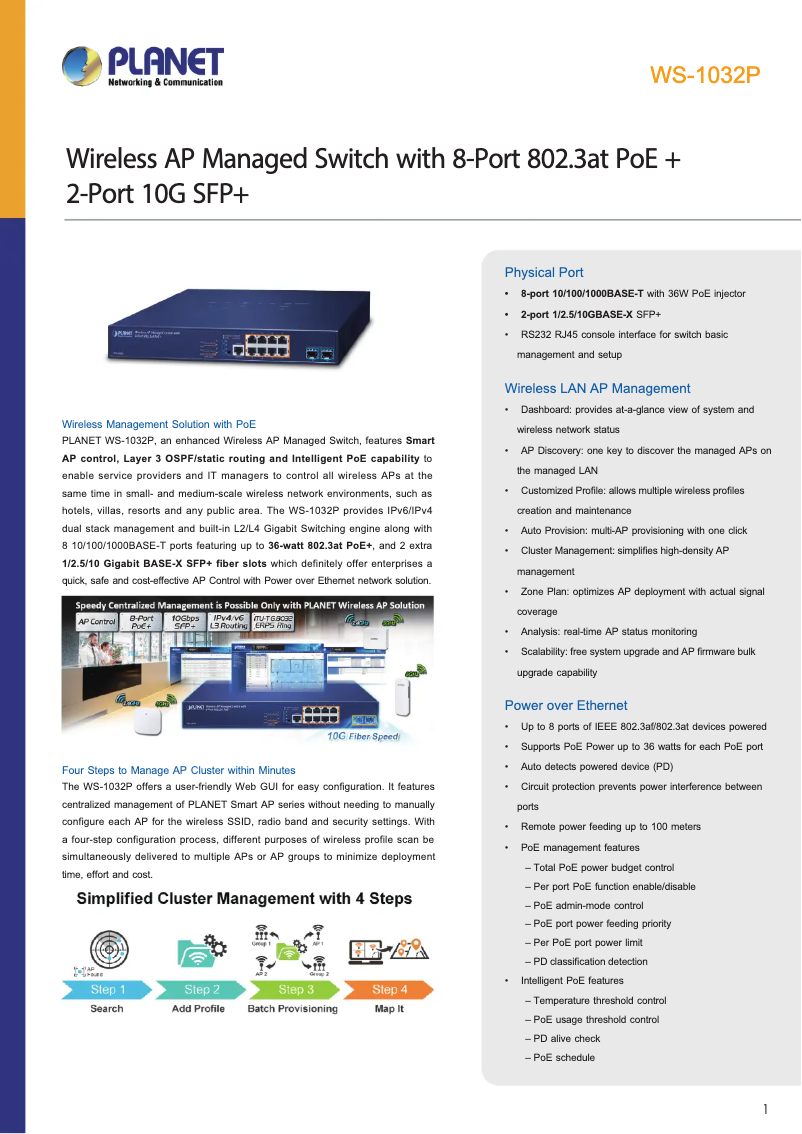Page 1 de la notice Fiche technique Planet WS-1032P