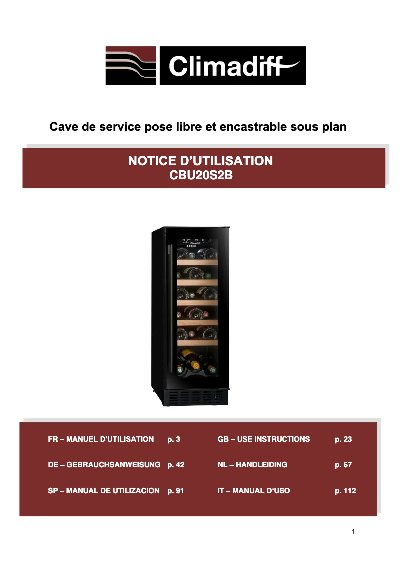 Page n°1 - Manuel utilisateur Climadiff CBU20S2B