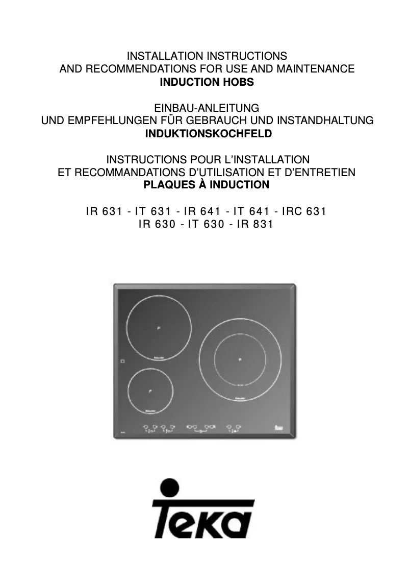 Page n°1 - Manuel utilisateur Teka IR 831