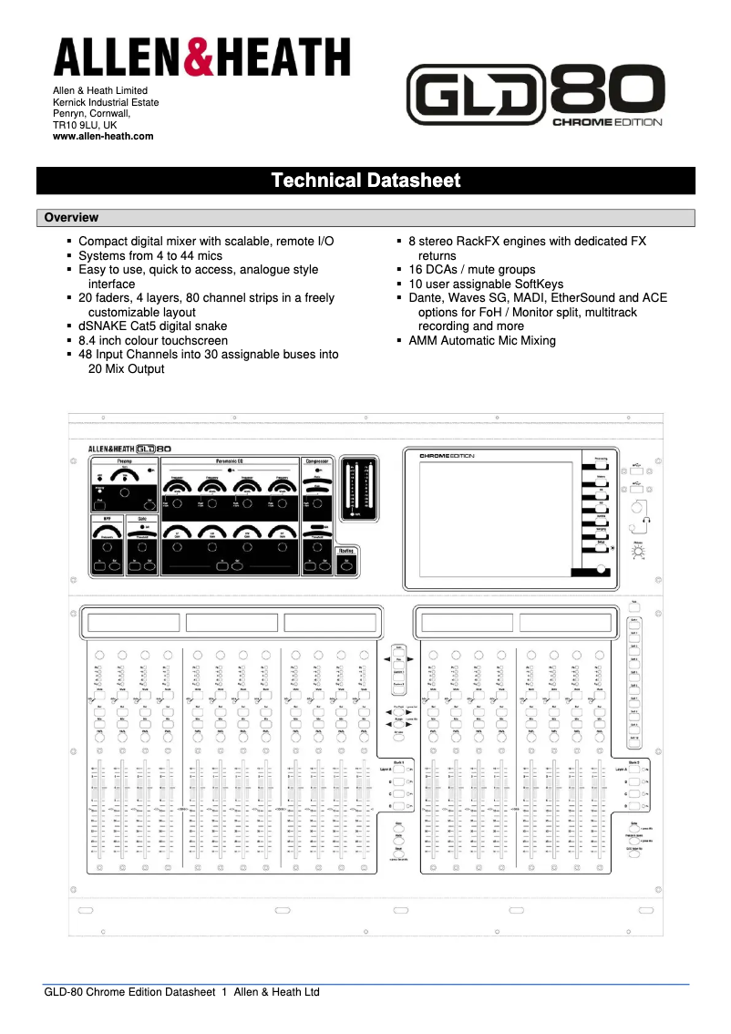 Page 1 de la notice Fiche technique Allen & Heath GLD-80