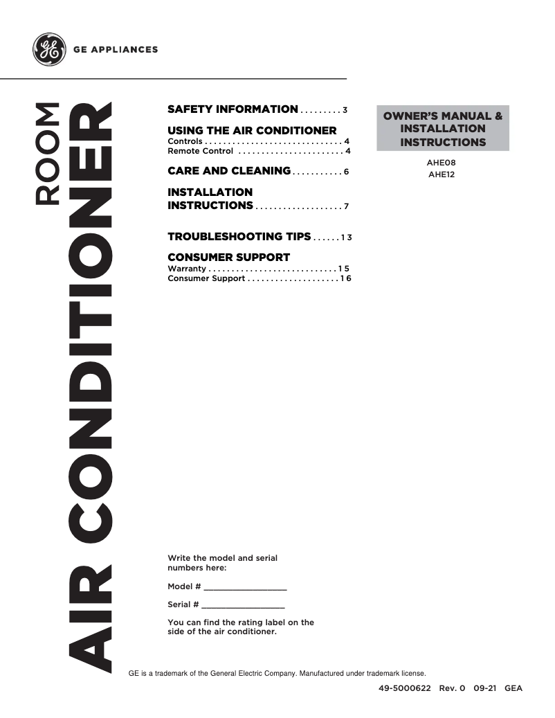 Page 1 de la notice Guide d'installation GE AHE12DZ