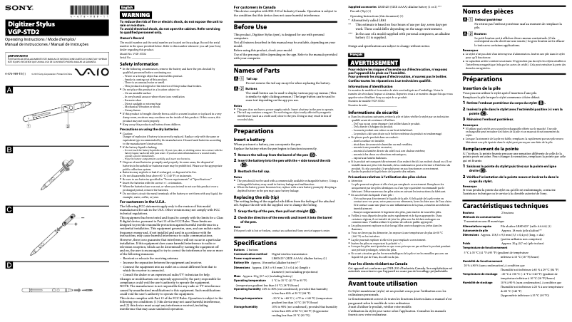Page 1 de la notice Manuel utilisateur Sony Vaio Duo 13 SVD132290S