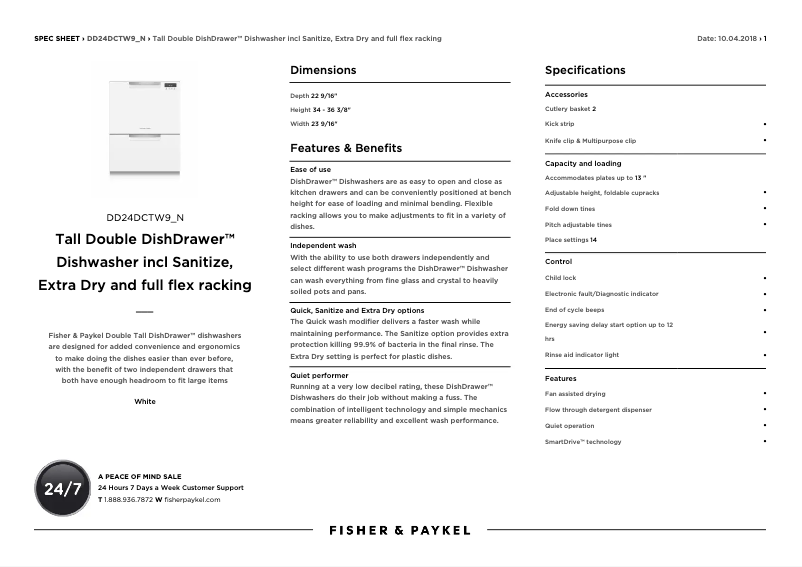 Page 1 de la notice Fiche technique Fisher & Paykel DD24DCTW9 N