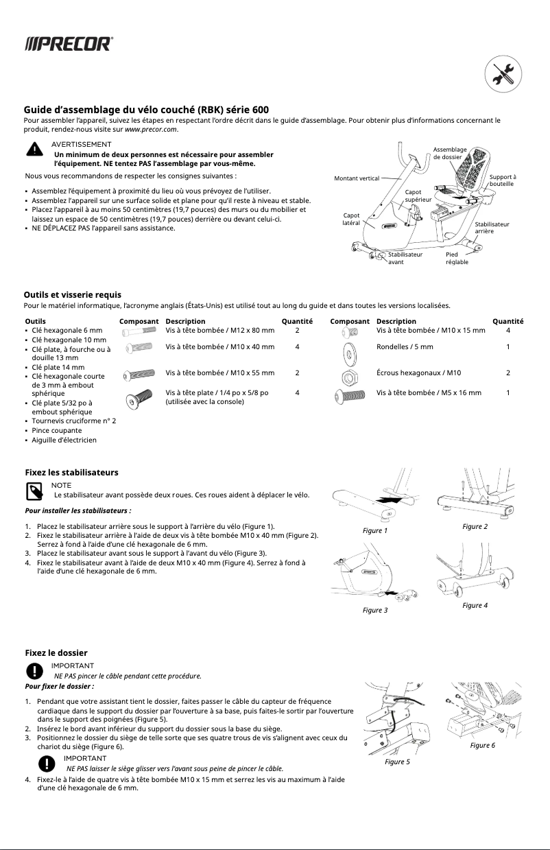 Page 1 de la notice Instructions / montage Precor UBK 600