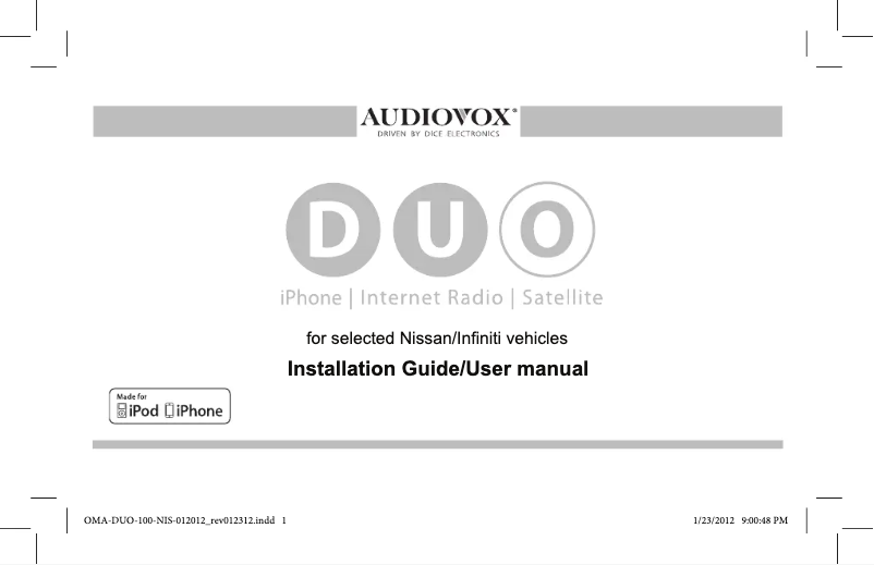 Page 1 de la notice Manuel utilisateur audiovox Silverline DUO
