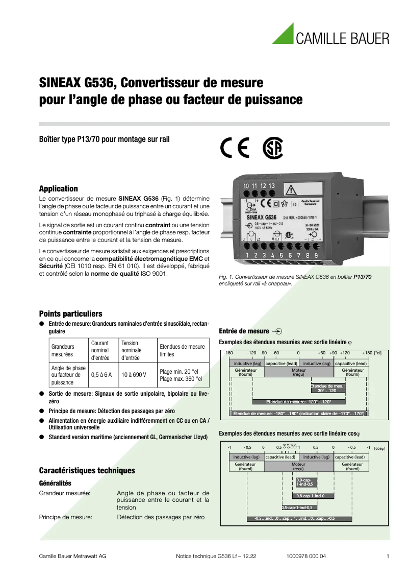 Page n°1 - Fiche technique Camille Bauer SINEAX G536