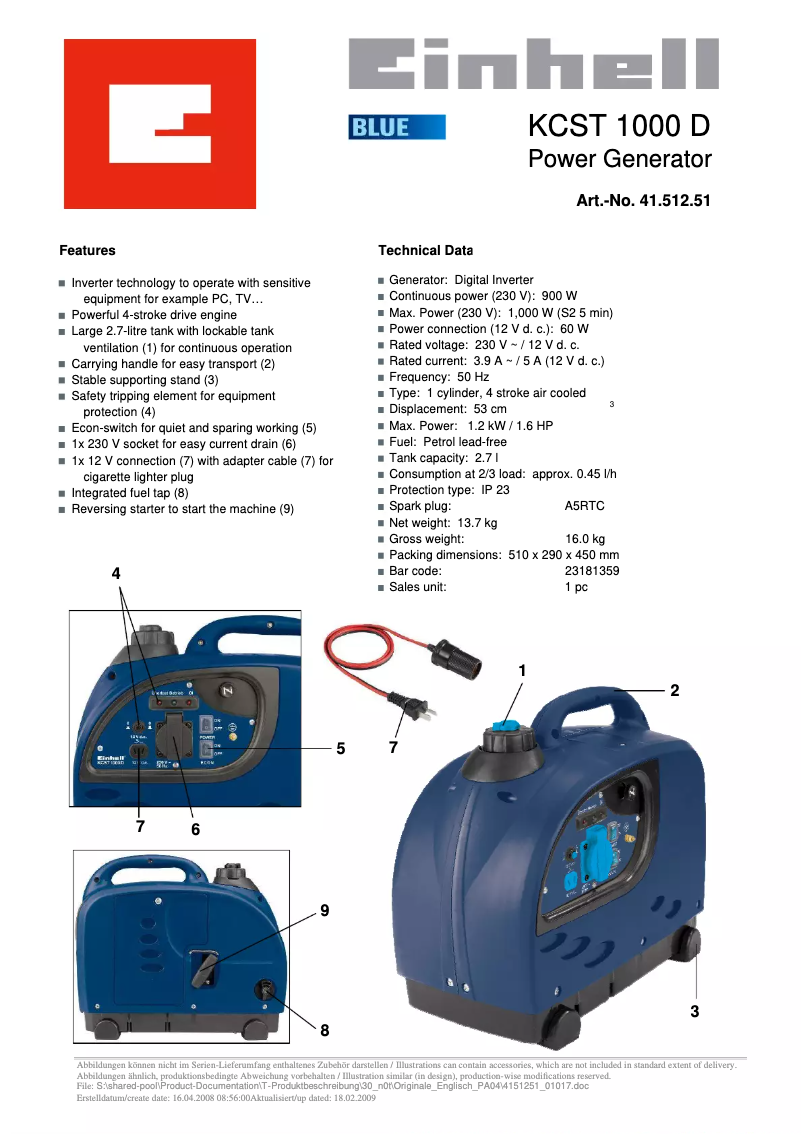 Page n°1 - Manuel utilisateur Einhell KCST 1000 D
