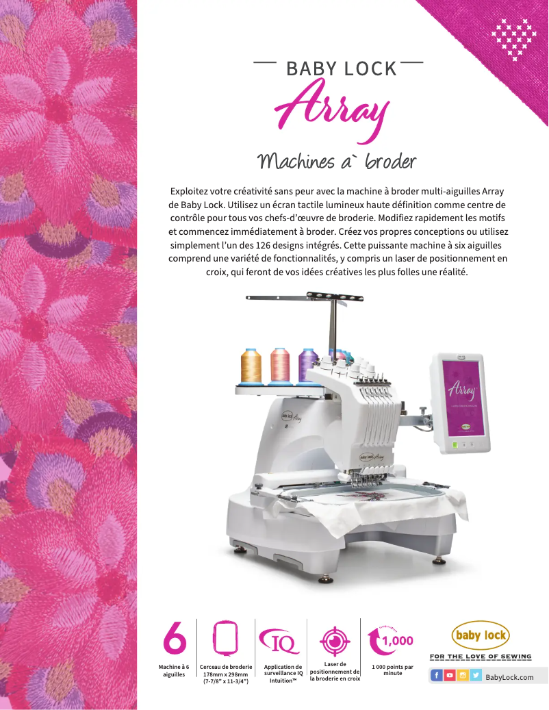 Page 1 de la notice Fiche technique Baby Lock Array