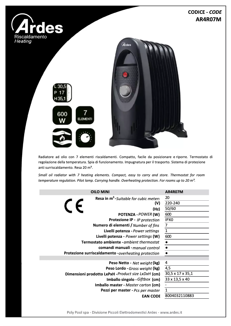 Page n°1 - Fiche technique Ardes AR4R07M