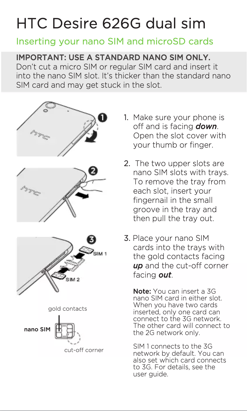 Page 1 de la notice Manuel utilisateur HTC Desire 626G Dual sim