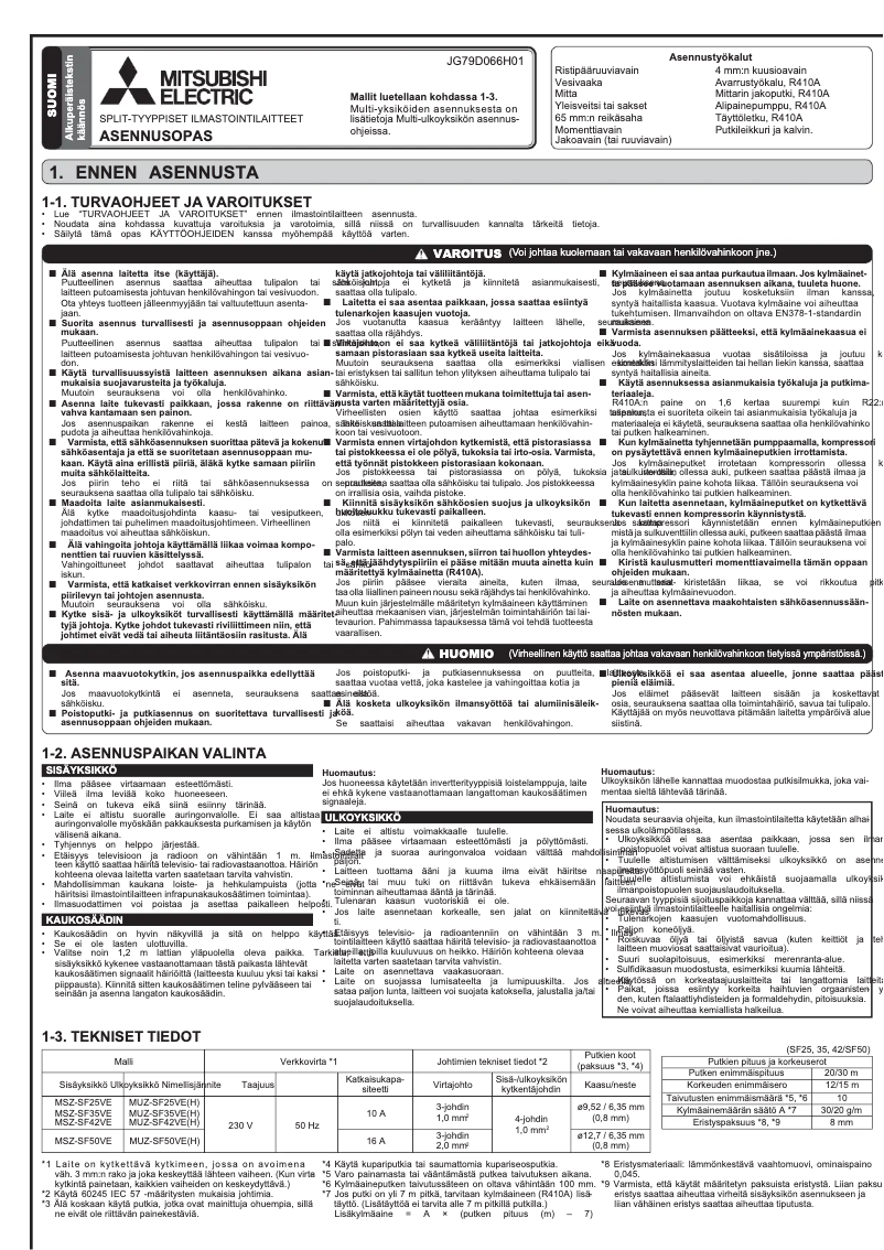 Page 1 de la notice Manuel utilisateur Mitsubishi MSZ-SF25VE3-E1