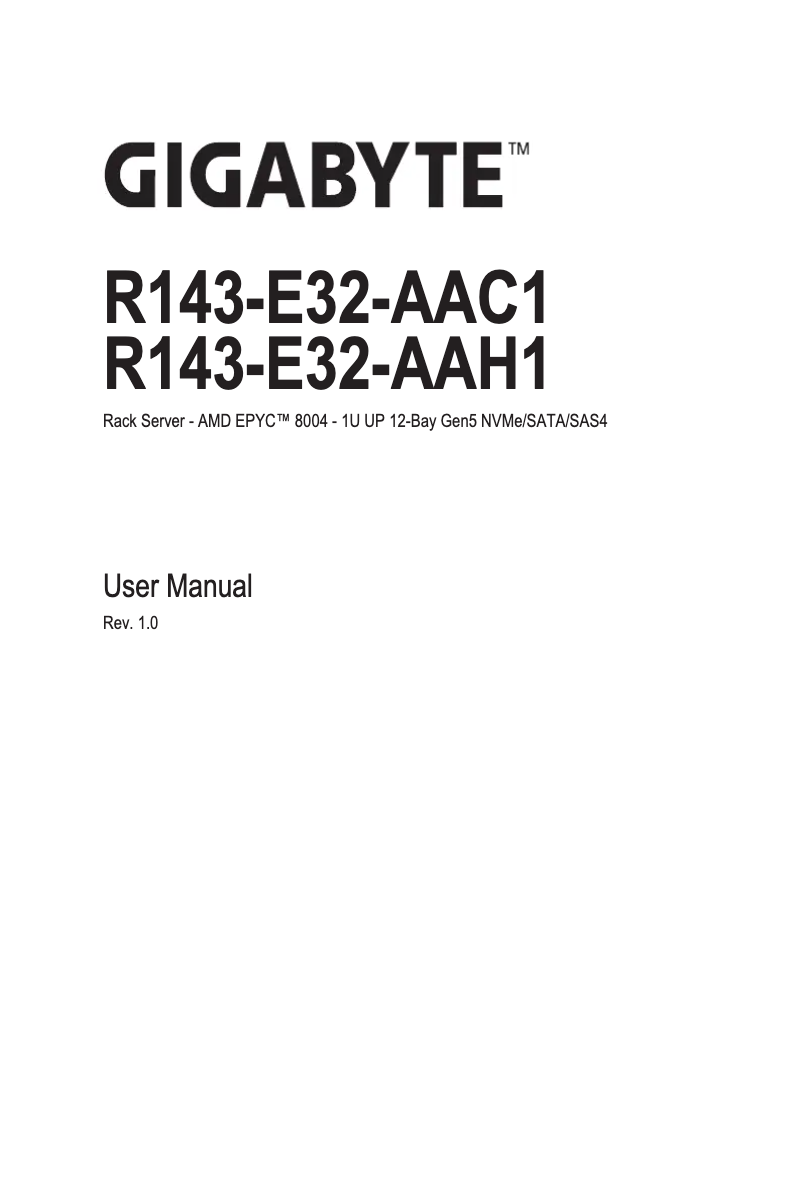 Page 1 of the manual User Manual Gigabyte R143-E32