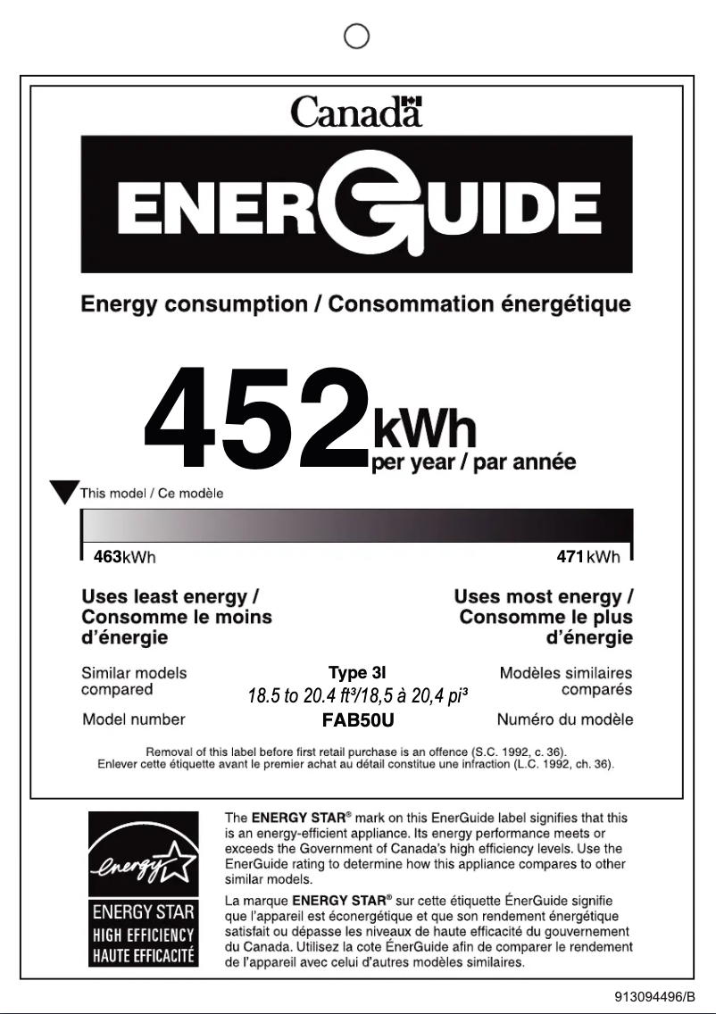 Page 1 de la notice Label énergétique Smeg FAB50ULWH3