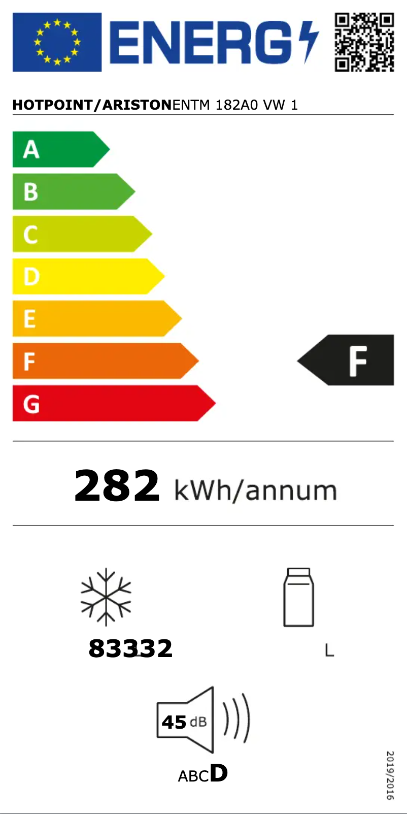 Page 1 de la notice Label énergétique Hotpoint ENTM 182A0 VW